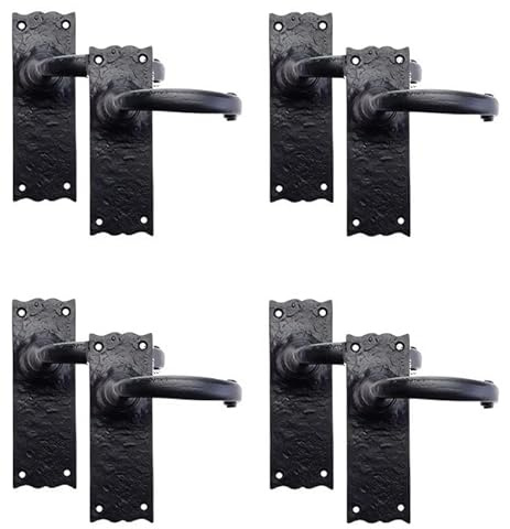 Golden Grace Antique Plain Latch Door Handles, Black, 150mm 4 Pairs | Includes spindle and screws for quick setup. Cast iron backplate adds rustic character to non-locking interior doors.