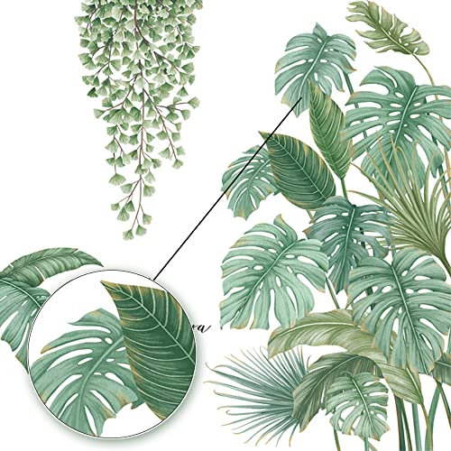 Stickers Muraux Feuilles Vertes, Autocollant Mural Plante Verte, Autocollants Mur Etanche Amovible Feuilles, Sticker Decoratif Mural Plante Tropicale, pour Chambre à Coucher, Salon, Salle à Manger