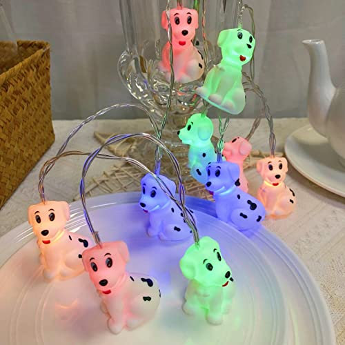 Riaxuebiy Niedlich Fleckiger Hund Lichterketten,Batteriebetriebene Bunt Hund Dekoratives Nachtlicht Lichterkette für Garten Hochzeit Kinderzimmer Dekoration (1.65m/10led, Hund)