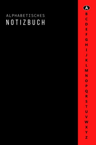 Alphabetisches Notizbuch A5: Liniertes Tagebuch mit alphabetischen Registerkarten von A bis Z | DIN A5, 156 Seiten, 6 Seiten für jeden Buchstaben | Schwarzes minimalistisches Design