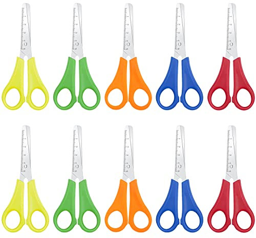 RosewineC Sicherheitsschere für Kinder, stumpfe Spitze, mit CM-Skala, Vorschul-Trainingsschere, Kunststoffgriff, Zuhause, Schule, Bastelprojekte, 10 Stück