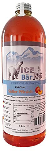 ICE Bär Sirup AZO FREI | 1 Liter Flasche | Konzentrat für Slushy Getränke Maker Eis Slushmaschinen Eismaschinen 1:5 bis 1:20 (Pfirsich)