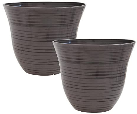 simpa Halo Gloss Plastic Planter Pots - GREY Set of 2 Pots - 26.5cm (H) x 33cm (Diameter)