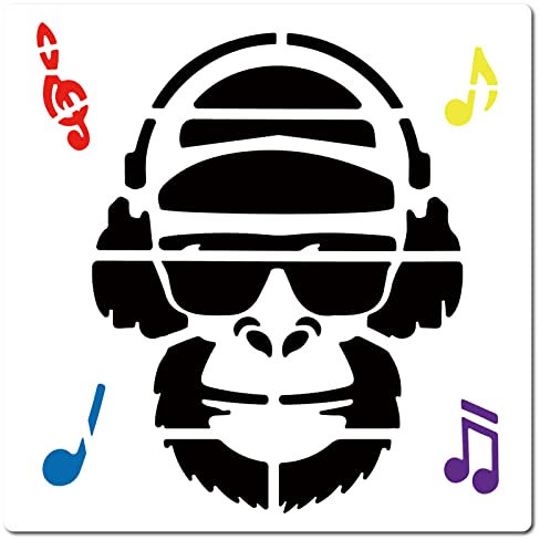 GORGECRAFT 12 Banksy Großer AFFE Mit Kopfhörern Schablonen Schimpansen Musiknotation Schablone DIY Dekoration Zum Zeichnen von Wandmöbeln Holz Papier Stoff Wohnzimmer Badezimmer Heimdekoration