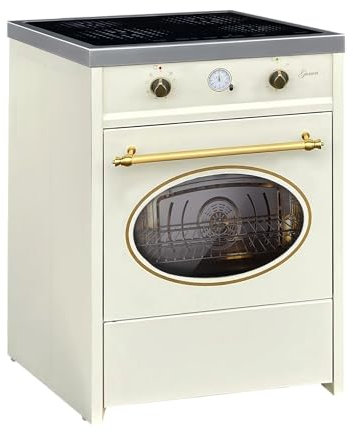GURARI Retro Cucina a induzione GCH E 612 CR r Elettrica Cucina a Libera Installazione 60 cm Crema | Forno 8 funzioni | Piano Cottura in Vetroceramica a 4 Zone, Classe Energetica A, Design Vintage