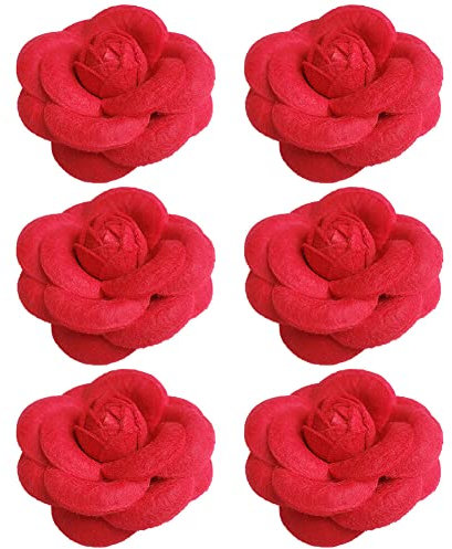 iSpchen Damen Brosche,6 Stück elegante Vintage Kamelien Blumen Broschen Ansteckblume Haarspangen Blumen Corsage Pins Haarschmuck Kleidung Dekorative Anstecknadel für Kleider,Hüte Anstecker Kragen