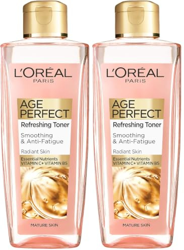 L'Oreal Paris Age Perfect Smoothing and Anti Fatigue Vitamin C Refreshing Toner, Black, Ultra-Invigorating Formula Exfoliates, Smooths, and Energizes the Skin, 200 ml (Pack of 2)