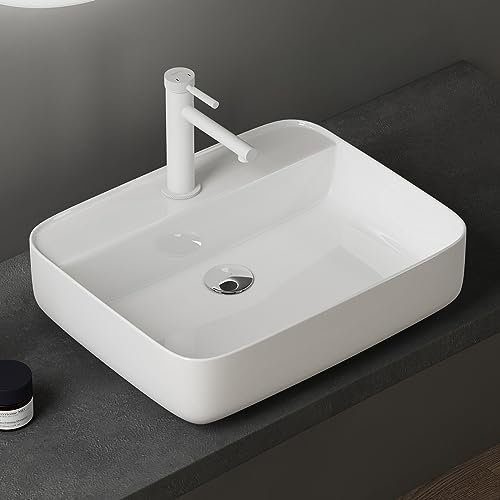 doporro lavabo sobre encimera lavabo de cerámica 500x400x135 mm lavabo blanco brillante de invitados lavabo de mano Brüssel107