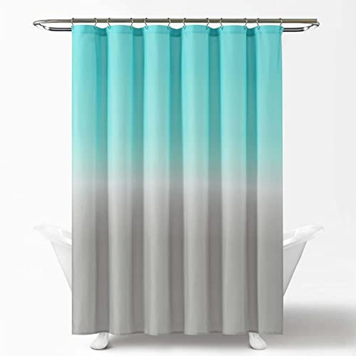 Duschvorhang Textil 200x183cm Aqua Boho Farbverlauf Anti-schimmel Wasserdicht Digitaldruck Duschvorhänge Lang Waschbar Stoff Dusche Vorhang mit Haken für Bad und Badewanne Perfekt als Raumteiler
