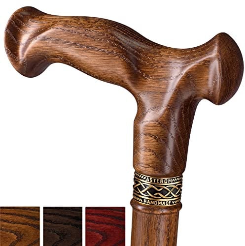 Asterom Gehstock - Handgefertigte Ergonomische Holzstöcke für Männer & Frauen - Einzigartige Holz Gehstöcke für Senioren (Karamell, 34 Zoll)