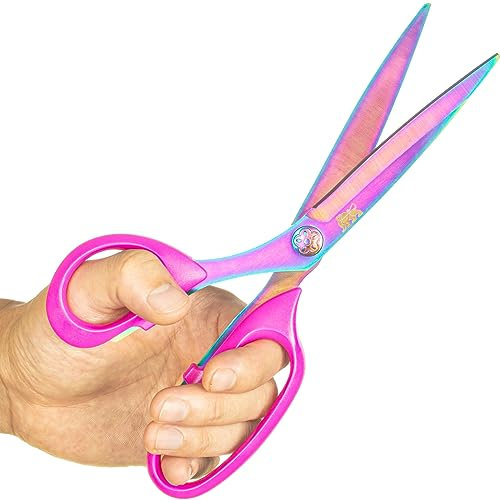 KING LION Tijeras para zurdos, de acero inoxidable forjado con revestimiento de titanio, tijeras de agarre cómodo, super afiladas, para la oficina, el hogar, uso general,23.6cm