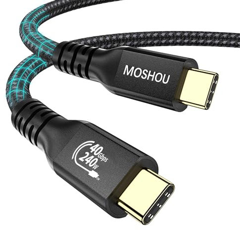 MOSHOU Cable USB4 Gen 3.2 1M con Thunderbolt 4, TBT4 240W Cable de Carga 5A/48V & 40Gbps Transferencia de Datos, 8K@60Hz 4K@160Hz HD Casting, para Hub,Portátil,Tablet,Teléfonos móviles,SSD