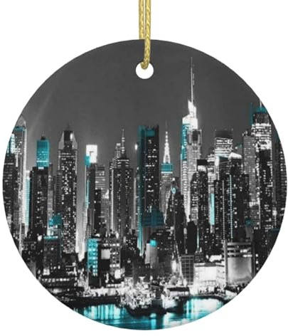 Christmas Ornaments - Ceramic Hanging Round Christmas Tree Decoration Baubles - Holiday Ornaments Decoration Gift Ideas- New York Paintings