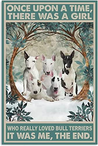 Retro-Metall-Blechschild, Retro-Poster, Bullterrier im Wald, Heimdekoration, Haustier-Hunde, Kunstwerk für Wohnzimmer, Zuhause, Schlafzimmer, Büro, Café, Club, Wandkunst, Blechschild, 20 x 30 cm
