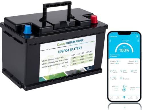 Kcvolro 12V 100Ah LiFePO4 Lithium Batterie with Bluetooth, 100A BMS, bis zu 15000 Zyklen, Mini-Größe für Wohnwagen, Wohnmobile, Boote, Trolling-motor, Solar, Heim-Energiespeicher, Autorbatterie