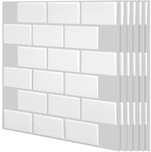 MUXHEL 6er-Set Fliesenaufkleber Klebefliesen, 30 x 30 cm 3D Fliesenaufkleber Aufkleber für Bad Küche, Küchenrückwand Fliesen Wandfliesen Selbstklebend, Weiß PVC Metro Fliesendekor