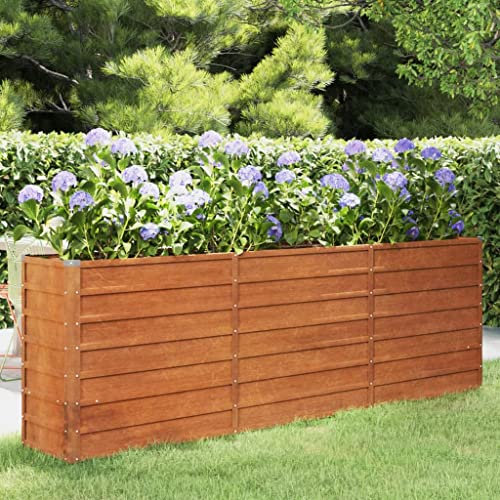 KOIECETA Hochbeet für Garten Balkon Terrasse Kräuterhochbeet zum Selber Bauen Gemüsebeet Pflanzkübel aus Metall Cortenstahl (240x40x77 cm)
