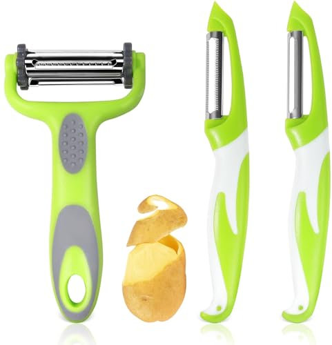 PROPOG Sparschäler, Kartoffelschäler Scharf Klinge 3-in-1 Schäler Küche Multifunktions Gemüseschäler für Kartoffeln Karotten, Spargelschäler Edelstahl Peeler Tomatenschäler 3 Stück