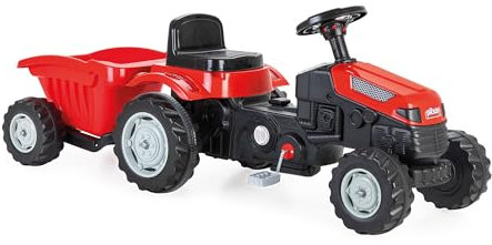 Lemodo Trettraktor ab 3 Jahre | Kinder Traktor in rot| Traktor zum draufsitzen | Kindertraktor mit Anhänger | Trampeltrecker mit Hupe | Trettrecker für drinnen und draußen