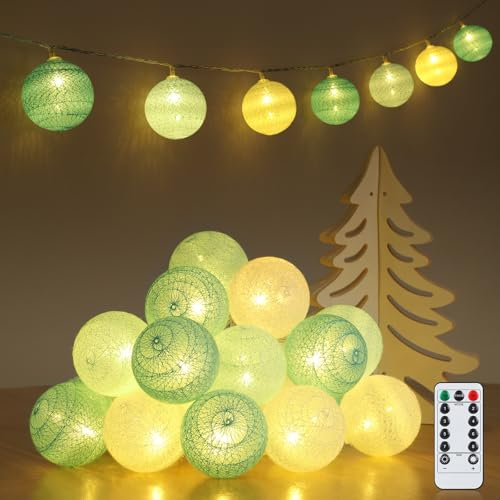 Ewikin Lichterkette Baumwollkugeln, 20 LED Kugeln Lichterkette USB & Batteriebetrieben, Lichterkette Kinderzimmer mit Fernbedienung, Cotton Ball Lichterkette Innen für Zimmer Deko, Hochzeit, Party