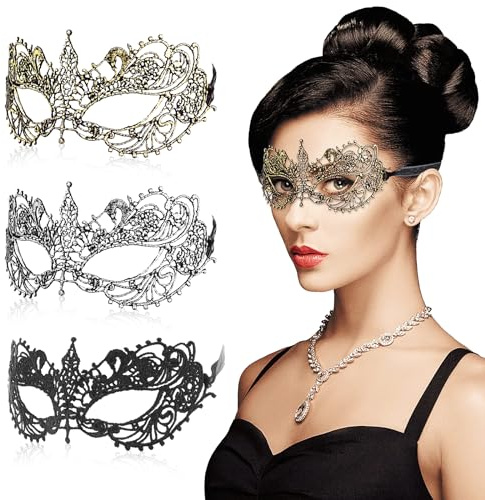 3 Stück Spitze Maske, Venezianische Maske Spitze für Damen Sexy Lace Augenmaske Maskerade Maske Spitzenmasken für Halloween Karneval Party Kostüm Abendkleid Tanz Ball Party (3 Farben)