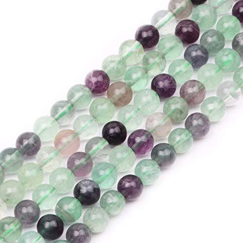60-65pcs 6mm Fluorite Gemstone Round Energy Stone Smooth Loose Beads for Bracelet Necklace Jewellery Making and DIY Crafts, 1 Strand 15.5