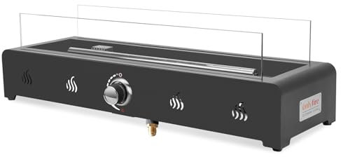 onlyfire Braciere a gas rettangolare da tavolo, 6,5 kW, riscaldatore a gas per esterni con rocce laviche e protezione antivento in vetro, braciere a propano per patio, cortile ed esterni, montato sul