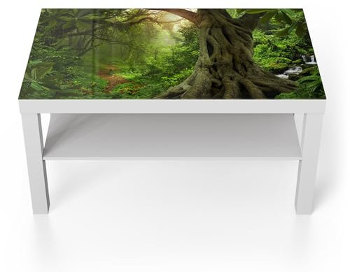 DEQORI Glastisch | weiß groß 90x50 cm | Motiv Urwaldgeheimnis | ausgefallener Beistelltisch aus Glas | Hochglanz Couchtisch fürs Wohnzimmer | moderner Couch Tisch mit Design