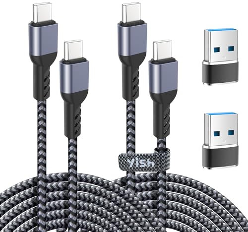 YISH Câble USB C vers USB C 65W:PD 3A Cable USB C Charge Rapide Nylon Tressé Câble Chargeur Cordon USB Type C Compatible avec iPhone 16 15 Pro Max Samsung Galaxy S24 S23 iPad Air MacBook, 2M,Lot de 2