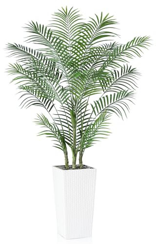 SOGUYI Palmier Artificiel 180 cm - Plante Artificielle Résistante aux UV pour Décoration Intérieure et Extérieure - Fausse Plante de Sol avec Jardinière Conique Blanche