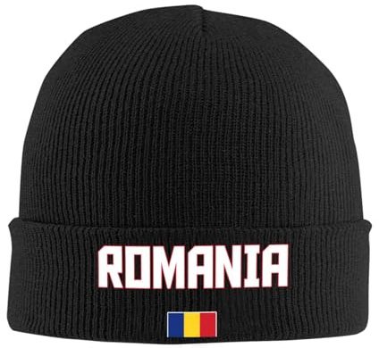 FAGIUCHI Rumänien-Flagge, coole rumänische Winter-Strickmütze, Beanie-Mütze, Erwachsene, warme Kapp, Schwarz , 7 1/8-7 1/4