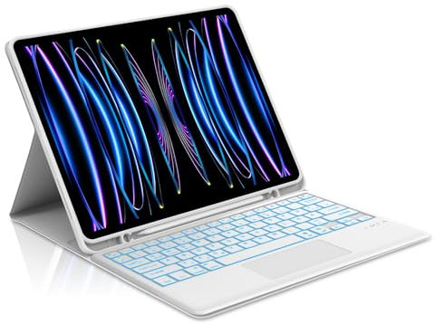 Occtingkind Für iPad Pro 12,9 Hülle mit Tastatur, Trackpad & 7-Farben-Beleuchtung, für iPad Pro 12,9 3-6. Gen (2018-2022) (A2231/A2459 u,a,) – Deutsches QWERTZ, USB-C, Magnetisch, Hellgrau