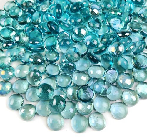 G&S homedeko Ice Blue Glass Pebbles, 1.35kg Multi-Purpose Decorative Stones for Vase Fillers, Plant Pot Gems, Aquarium Gravel, Fish Tank, Home Decor and Crafts, Glass Gems for Landscaping Plant