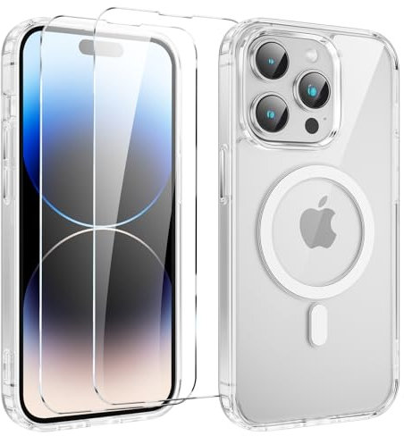 Yoedge Magnétique Coque pour Apple iPhone 14 Pro Max 6.7avec 2 Pièces Protection Écran en Verre Trempé,Compatible avec MagSafe,Transparent Antichoc Silicone Etui Bumper Housse pour iPhone 14 Pro Max