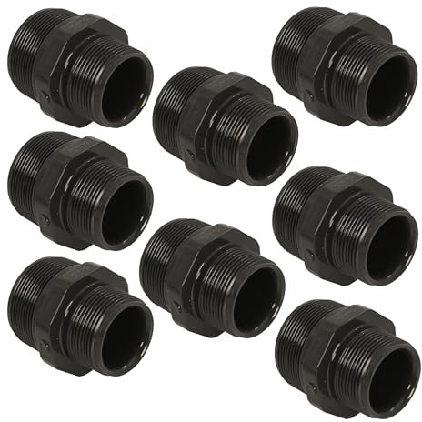 HAF® 8 raccordi doppi in PVC con filettatura esterna da 2 x 1 1/2 | Connettore in PVC grigio U per tubi e tubi per piscine, 2 pollici x 1,5 pollici | Qualità: Made in Europe – Quantità: 8 pezzi
