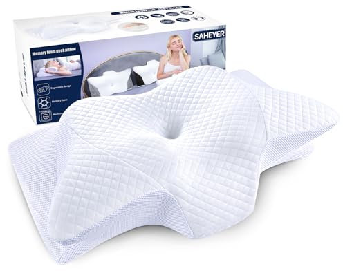 SAHEYER Nackenkissen Kopfkissen Nackenschmerzen Nackenstützkissen zur Entlastung von Schultern Und Nacken, Orthopädisches Kissen für Rücken Und Seitenschläfer, Memory Foam Kissen mit Kissenbezug