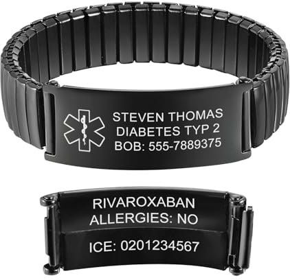 Personalisiertes Notfallarmband SOS Armband Herren - Edelstahl Elastische Notfall Armbänder mit Gravur Name Telefonnummer Allergie Diabetes Epilepsie, Medizinisches Alarm Armband für Erwachsene Männer