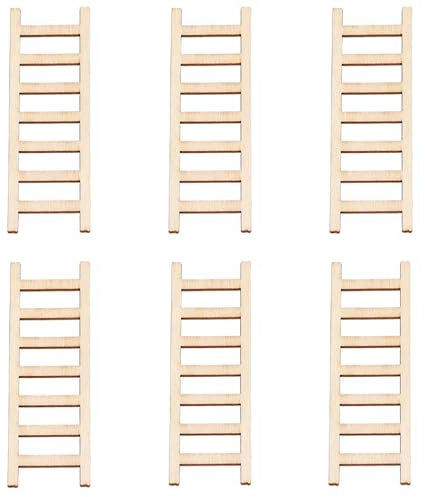 2.4 Miniature Wooden Ladder, 6 Pack Mini Wood Dollhouse Straight Ladders DIY Craft Accessories, Natural Color