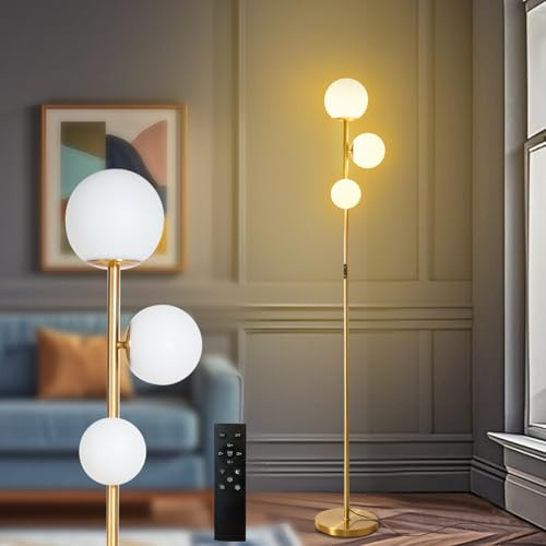 ShineMuse Lampadaire LED Dimmable vintage,168cm Lampe doré sur Pied 3 lumières rondes avec télécommande,Lampadaire pour Chambre, Salon, Bureau