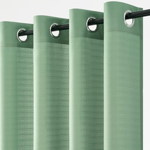 Topfinel Voile Vorhänge mit Ösen Halbtransparent Gardine Leinenoptik Garn Muster Fensterschal für Wohnzimmer Schlafzimmer, 2er Set 140x225cm Salbeigrün