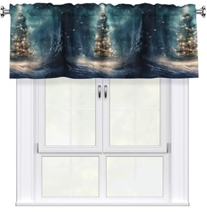 LMNUDS Tende mantovane con stampa di albero di Natale e neve, per lavanderia, bagno, decorazioni per finestre per piccoli spazi