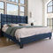 LANTRO JS Polsterbett 140x200cm, Doppelbett in Blau Leinen, Bodenbett, Bettgestell Ohne Matratze, Lattenroste aus Holz, Blau