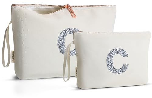 A-Z Bag Personalisierte Kosmetiktasche - Geschenke für Frauen Geburtstag, C | Make-up Etui mit Glitzer-Buchstabe, Geburtstagsgeschenk für Freundin Schwester Mädchen Kollegin, Schminktasche Damen 2 Fach