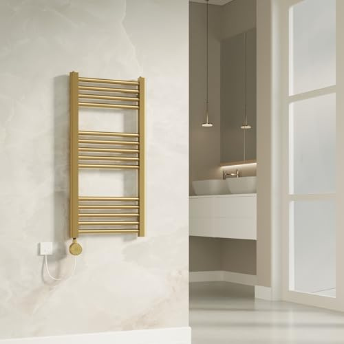 Banyetti Aureli Brushed Brass Electric Ladder Towel Rail Radiator - 800mm x 400mm