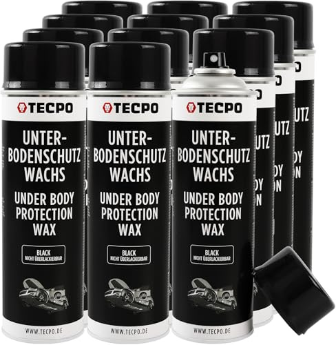TECPO Wachs Unterbodenschutz Spray, 12x 500ml Unterbodenschutzwachs Karosserieschutz Wachsunterbodenschutz Steinschlagschutz Wax Schutzwachs Rostschutz Wachskorrosionsschutz