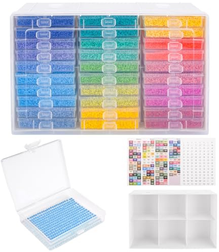 ZUSUZU Diamond Painting Aufbewahrungsbox Set,Aufbewahrungsbehälter für Diamantmalerei,Inklusive Farbetiketten,Geeignet für Diamanten,Strasssteine und Perlen,ideal für DIY Bastelarbeiten