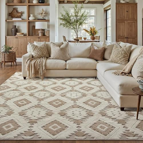 PureCozy Beige Braun Teppich Wohnzimmer 200x300cm Boho Schlafzimmer Waschbarer Groß Teppiche 3D Effekt Gegend Esszimmer Kinderzimmer Bettvorleger Flauschig Kurzflor Carpet