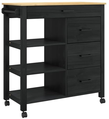 vidaXL Küchentrolley Monza Schwarz 84 x 40 x 88,5 cm Massivholz Kiefer