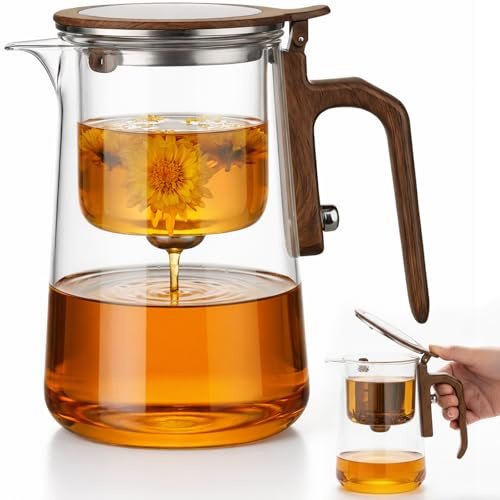 Wassertrennende Glasteekanne mit Siebeinsatz – Magische Glasteekanne mit Aufgussfilter, Transparente Teekanne mit Klappdeckel-Design, kälte- und hitzebeständig, für Zuhause und Arbeitsplatz geeignet.