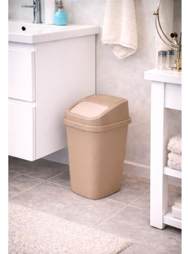 Mojawo Poubelle de Salle de Bain - 10L - Beige - Couvercle Basculant